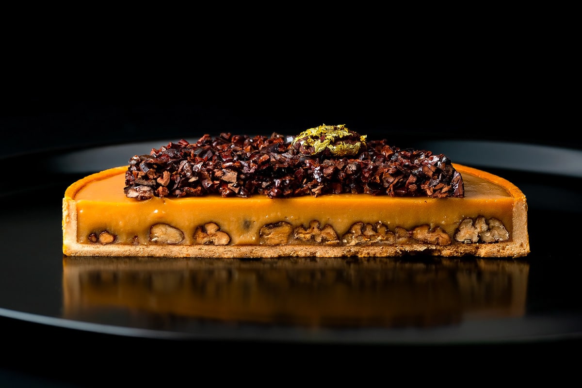 tarte dulcé grué de cacao découpe